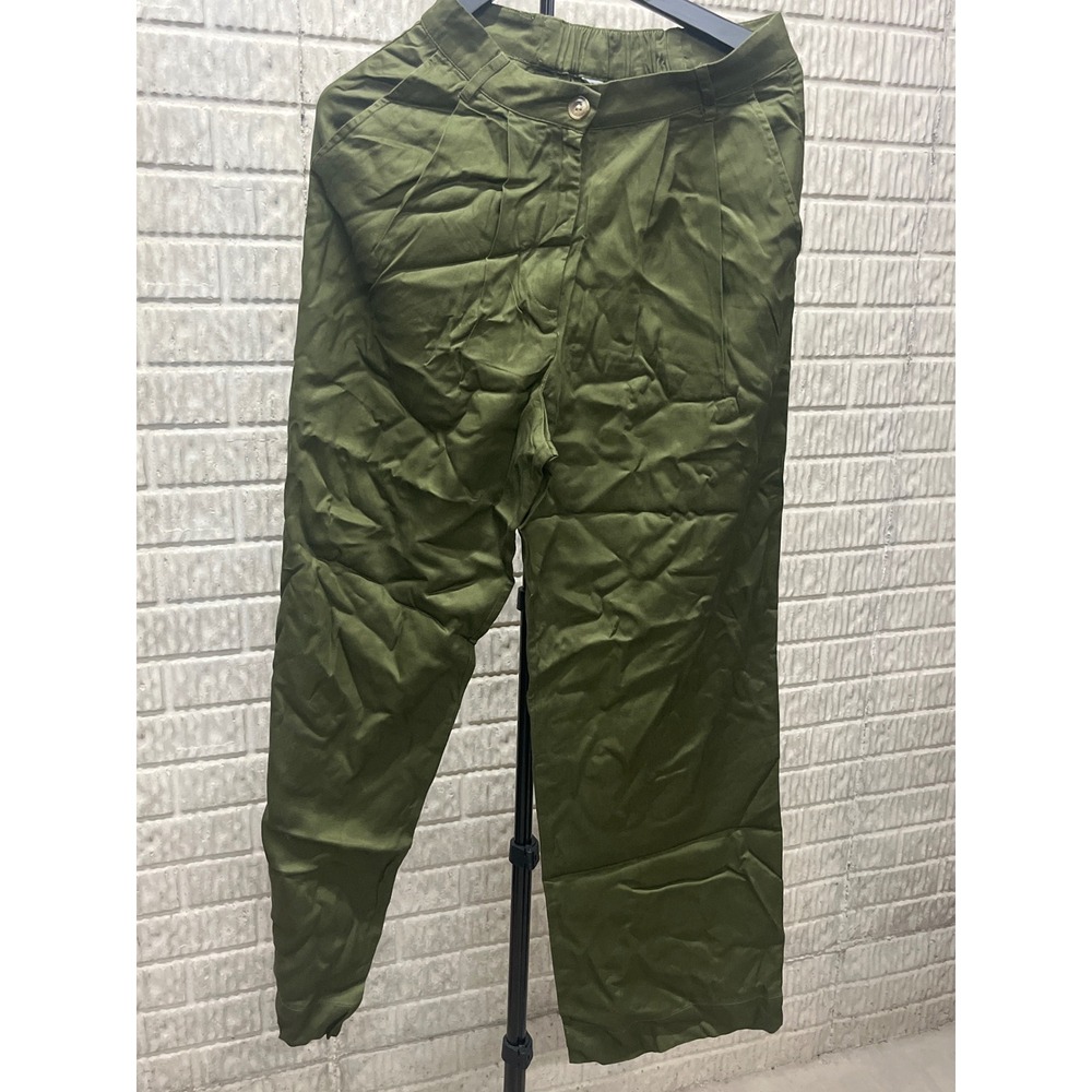 The Drop Olive Green High Waisted Pleated Wide‎ Leg Pants XS Made in India